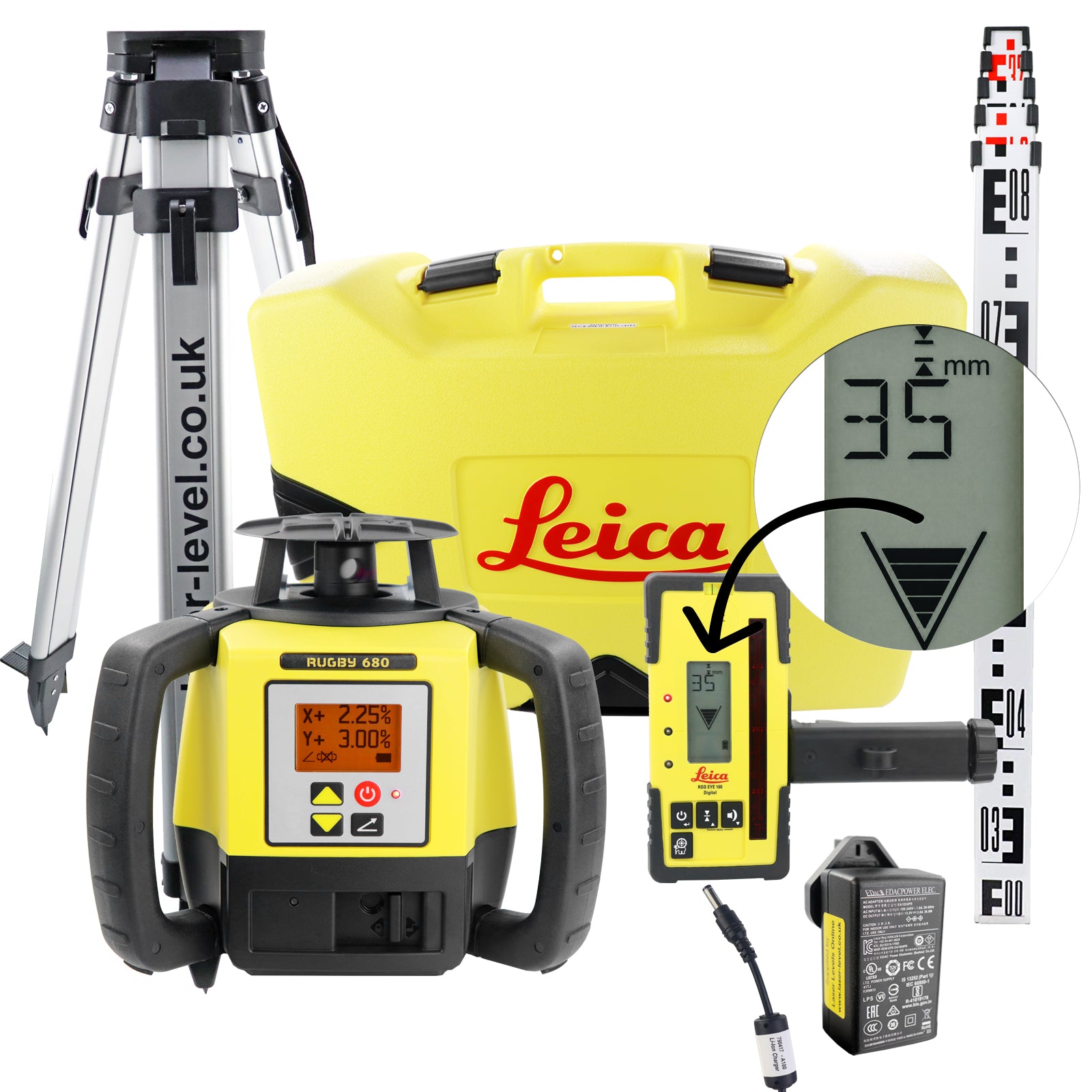 Leica Rugby 680 True Grade Rotary Laser Level Kit